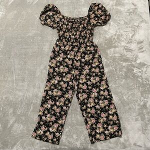 Lily Rose Black with Floral Jumpsuit with Pockets Size Small
